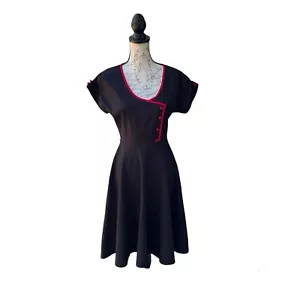 Stop Staring Damen Kurzarm Fit and Flare Kleid Schwarz Rot Retro Style Gr. M - Bild 1 von 10