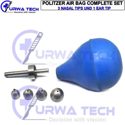 Bolsa de aire Politzer completa con 3 puntas nasales y 1 punta de oreja instrumentos de otología Foto 1 de 4