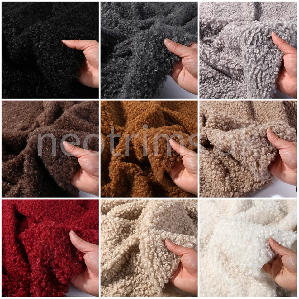 NEOTRIMS Pelz stoff Faux Schaf Wolle Lockig Schleife Boucle Plüsch Pelzig Vegan Material