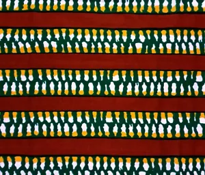 African Fabric 1/2 Yard Wax Print Cotton RUST GREEN YELLOW Ethnic Stripes BTHY - Picture 1 of 3