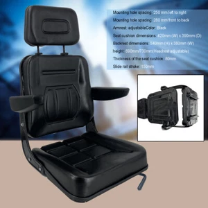 Black Seat For Excavator Forklift Skid Loader Backhoe Dozer Telehandler Armrest - Picture 1 of 12