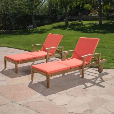 Daisy Outdoor Teak Finish Chaise Lounge with Water Resistant Cushion - Image 1 of 4