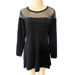 Abito corto Belldini donna L nero manica lunga trasparente strass elasticizzato HiLo - Foto 1 di 10