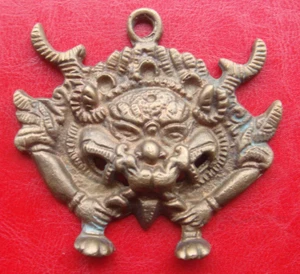 Rara Máscara de Dragón Antiguo Bronce Budista Tibetano Hecho a Mano Gran Colgante de Nepal - Imagen 1 de 12