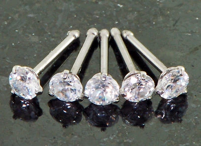 5 Pc 316L Surgical Steel 18g Prong Set 2.5 mm CZ Gem Nose Studs Bones Rings - Image 1 of 3