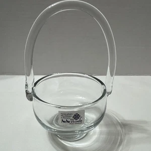 Momo Panache Glass Handcrafted Mouthblown Romania Glass Clear Basket Dish Handle - Picture 1 of 9