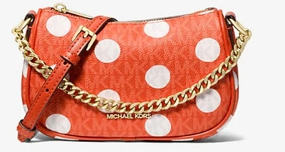 NWT Michael Kors Carmela Small Polka Dot Signature Logo Pochette Red MSRP $348 - Image 1 of 3
