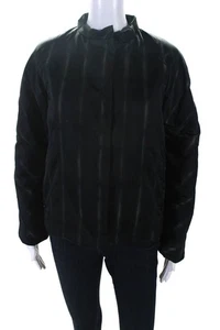 Lida Baday Womens Striped Long Sleeved Snap Puffer Jacket Black Green Size 6 - Picture 1 of 6