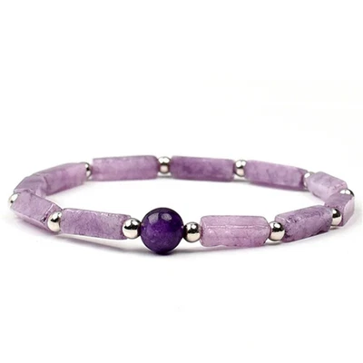 Amethyst Stone Bracelet Women Natural Beaded Energy Balance Slim Style Jewelry - Image 1 of 4