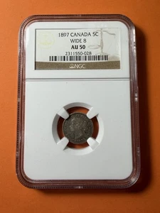 Canadá 1897 plata “ancho 8” 5 centavos NGC AU 50 (A3036) - Imagen 1 de 4