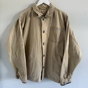 Distressed Paint Splatter Sperry Top Sider Jacket Khaki Workwear Lock Buttons XL - Picture 1 of 8