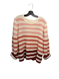 JohnPaulRichard Womens XL Chenille Knit Striped Sweater Soft Cozy Red Pink White - Picture 1 of 6