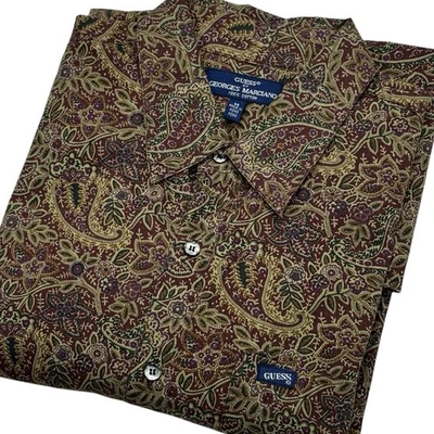 VTG Guess By Marciano Shirt Mens M Floral Paisley Print Made Hong Kong Button Up - Image 1 of 4
