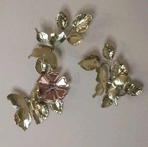 Vintage MCM Brass Copper 3D Wall Art of Butterflies and Flowers Homco Wall Decor - Picture 1 of 5