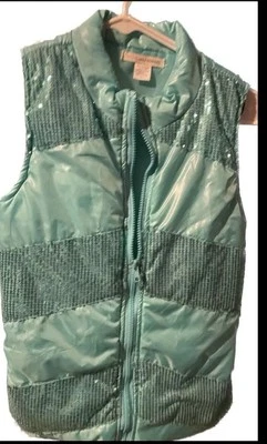 Chaleco acolchado verde mar/azul con lentejuelas talla 10-12 para niñas por autoestima Foto 1 de 4