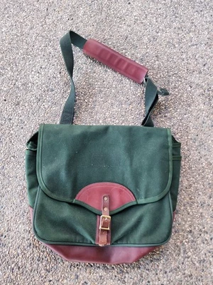 Duluth Pack? Bandolera mensajera Field Satchel de lona verde con ribete de cuero marrón Foto 1 de 4
