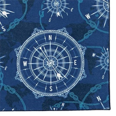 Linon Washable Declan Polyester 3'x5' Rug in Blue - Image 1 of 4