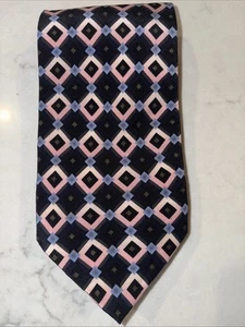 Cravatta Giorgio Brutini classica blu navy rosa diamanti 100% seta - Foto 1 di 4
