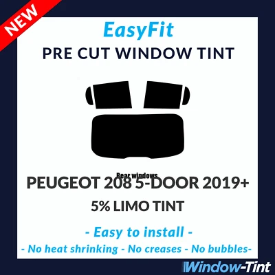 EasyFit Static Pre Cut Tint For Peugeot 208 5-door Hatch 2019 5% Limo Rear - Image 1 of 3