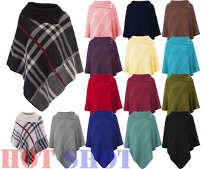 New Ladies Women Poncho Shawl Top Cardigan Winter Jacket Hoodie Scarves Cap - Picture 1 of 19
