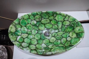 Green Oval Agate Wash Basin Sink, Kitchen Vanity Counter top Sink, Agate Decor - Picture 1 of 5