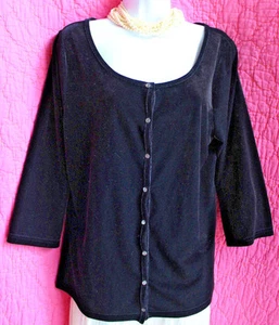 EDDIE BAUER NWOT Black Velvet Top Sz Tall L Scoop Neck 3/4 Sleeve Buttons Up   - Picture 1 of 4