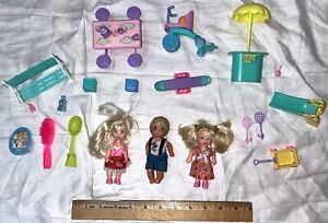 Mixed Lot 3 Small Barbie Little Sister and Tommy Toddler Baby Dolls and Play Set