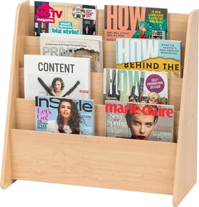 IRIS USA Wide Wooden Magazine Rack, 4-Pocket Periodical Book Sketchbook - Picture 1 of 4