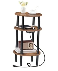 Small Round Side Table with Charging Station, Round End Accent Table, 3-Tier - Picture 1 of 7