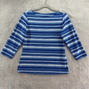 J McLaughlin Top Women M Blue Striped Catalina Cloth Boat Neck Button 3/4 Sleeve - Picture 1 of 13
