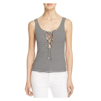 Vintage Havana Women's Lace-Up Tank Top Sleeveless Size S Brown White Striped - Image 1 of 4