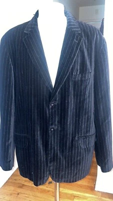 DKNY Men's Velvet 2 Button Blazer, black With Grey Pinstripes XXL - Image 1 of 4