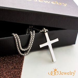 555Jewelry Stainless Steel Cross Pendant Necklace With Rolo Chain Size 16''-28''