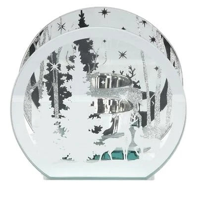 Natale Brillantini/Specchio Renna Vetro Portacandele Tea Light - Argento - Immagine 1 di 2