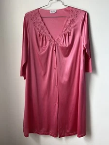 Vintage Vanity Fair Nachthemd Morgenmantel Damen XL rosa Dupont Nylon Knopfleiste Spitze USA - Bild 1 von 9