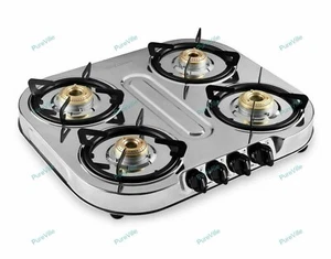 Sunflame 4 Burner Gas Stove 4B Stainless Steel Manual Ignition Silver Color - Picture 1 of 9