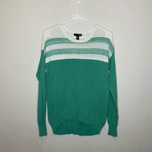 Aqua Knit Striped Sweater Women Size S Green White Cotton Long Sleeve Casual Top - Picture 1 of 8