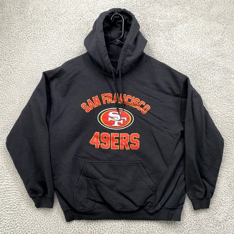 San Francisco 49ers Sweatshirt Adult Large Black Long Sleeve Hoodie Sweater Mens Cover