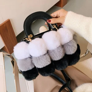 Womens Faux Fur Pompom Ball Bag Handbag Furry Fluffy Sweet Kawaii Gifts Fashion - Picture 1 of 15