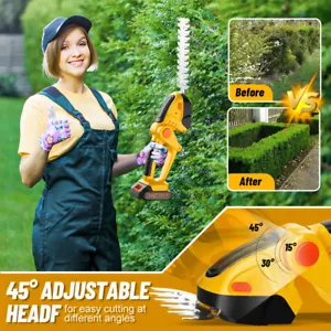 Cordless Hedge Trimmer, 2 in 1 Electric Hedge Trimmer Cordless Grass Shear - Picture 1 of 17
