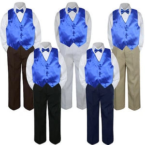 4pc Boys Baby Toddler Kids Royal Blue Vest Bow Tie Formal Set Suit S-7 - Picture 1 of 7