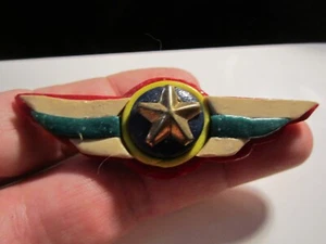 HAND CRAFTED BROOCH PIN WINGS WITH STAR DESIGN WOOD/METAL 3 1/4" - BBA-17A - Picture 1 of 3