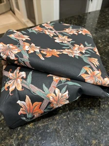 Vintage Chintz Black Orange Floral Hawaiian Pattern 4 Yds Fabric Country Brand - Picture 1 of 6