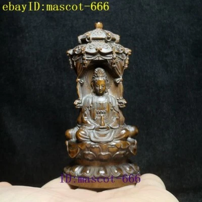 Colección de decoración de estatua de Buda tallada a mano de boj japonés H 10 CM de 3 lados Foto 1 de 4