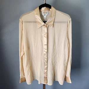 Blusa vintage para mujer Talbots seda pura manga larga talla grande 14W beige - Imagen 1 de 12