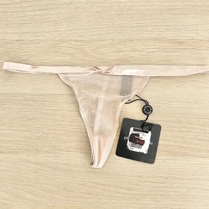 Pleasure State Cosmopolitan Thong Size M Frappe String Back High Cut Sheer New - Picture 1 of 8