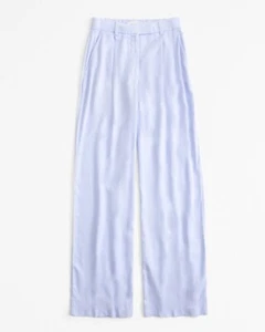 NUEVO Pantalones de pierna ancha a medida Abercrombie mezcla de lino azul claro talla 34/18 para mujer - Imagen 1 de 6