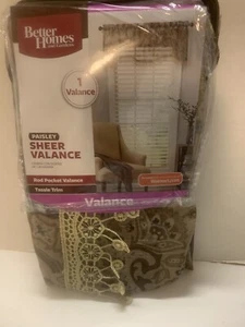 Better Home and Gardens Paisley Sheer Tassel Trim Valance 50 X 18 More Available - Picture 1 of 7