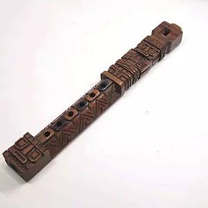 Vintage 13 Zoll handgeschnitzte Holzflöte indianisch bemalt Volkskunst Tiki Totempfahl G3 - Bild 1 von 8