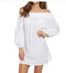 Lauren Ralph Lauren Swimwear Smocked Off The Shoulder Cover Up Dress White Small - Picture 1 of 7